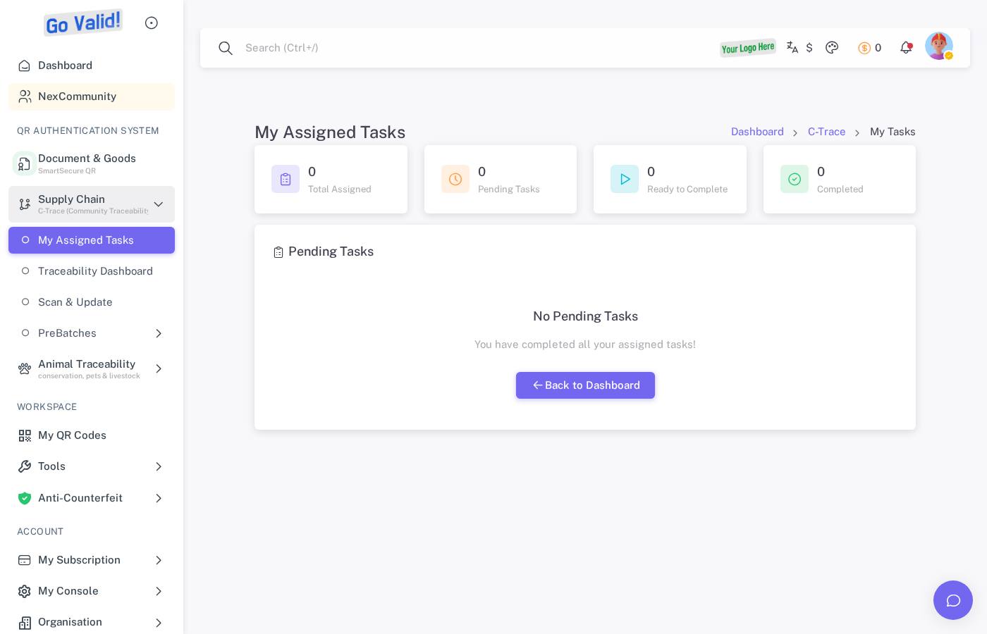 Daftar Tugas yang Di-assign untuk workflow rantai pasok C-Trace