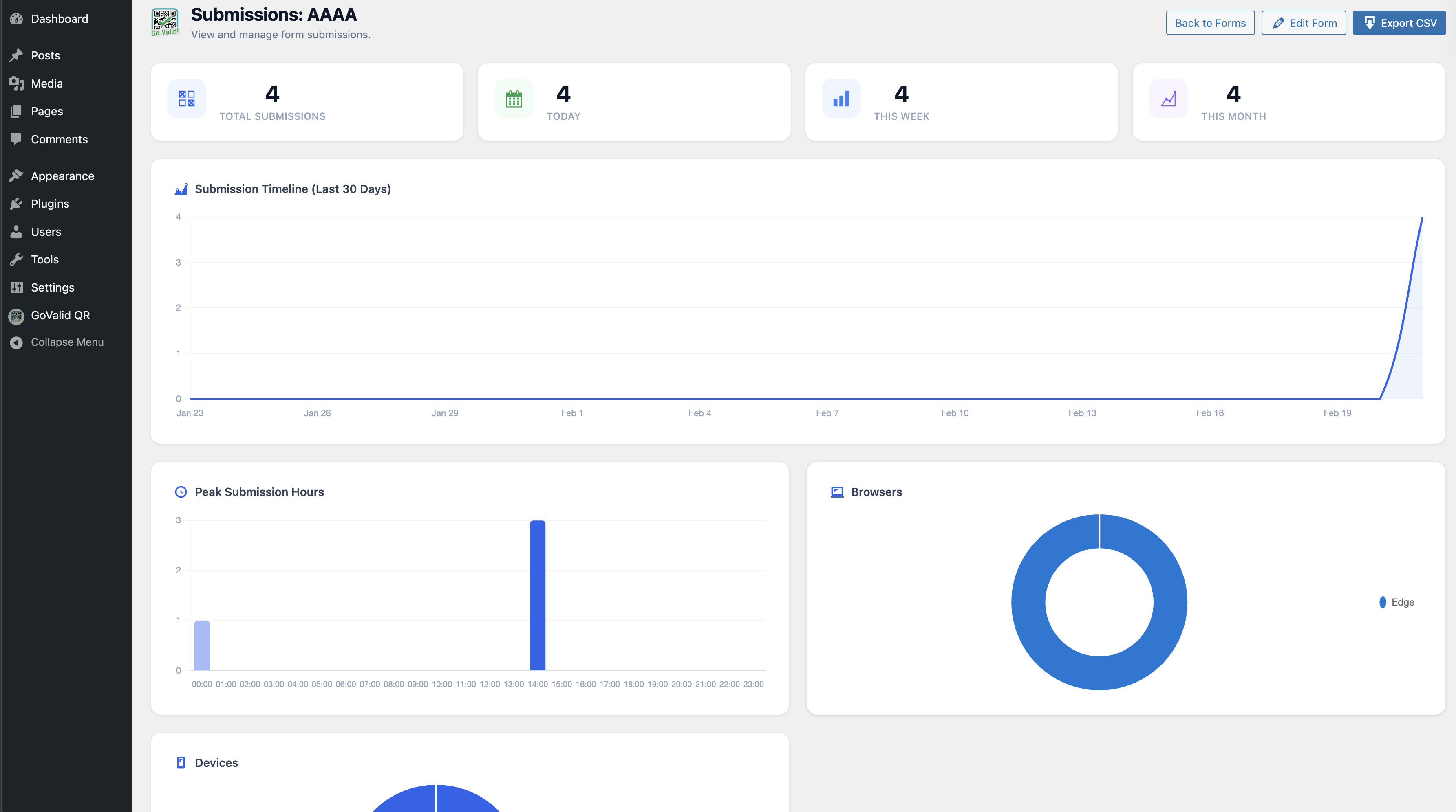 Form Submissions – melihat respons form di admin WordPress