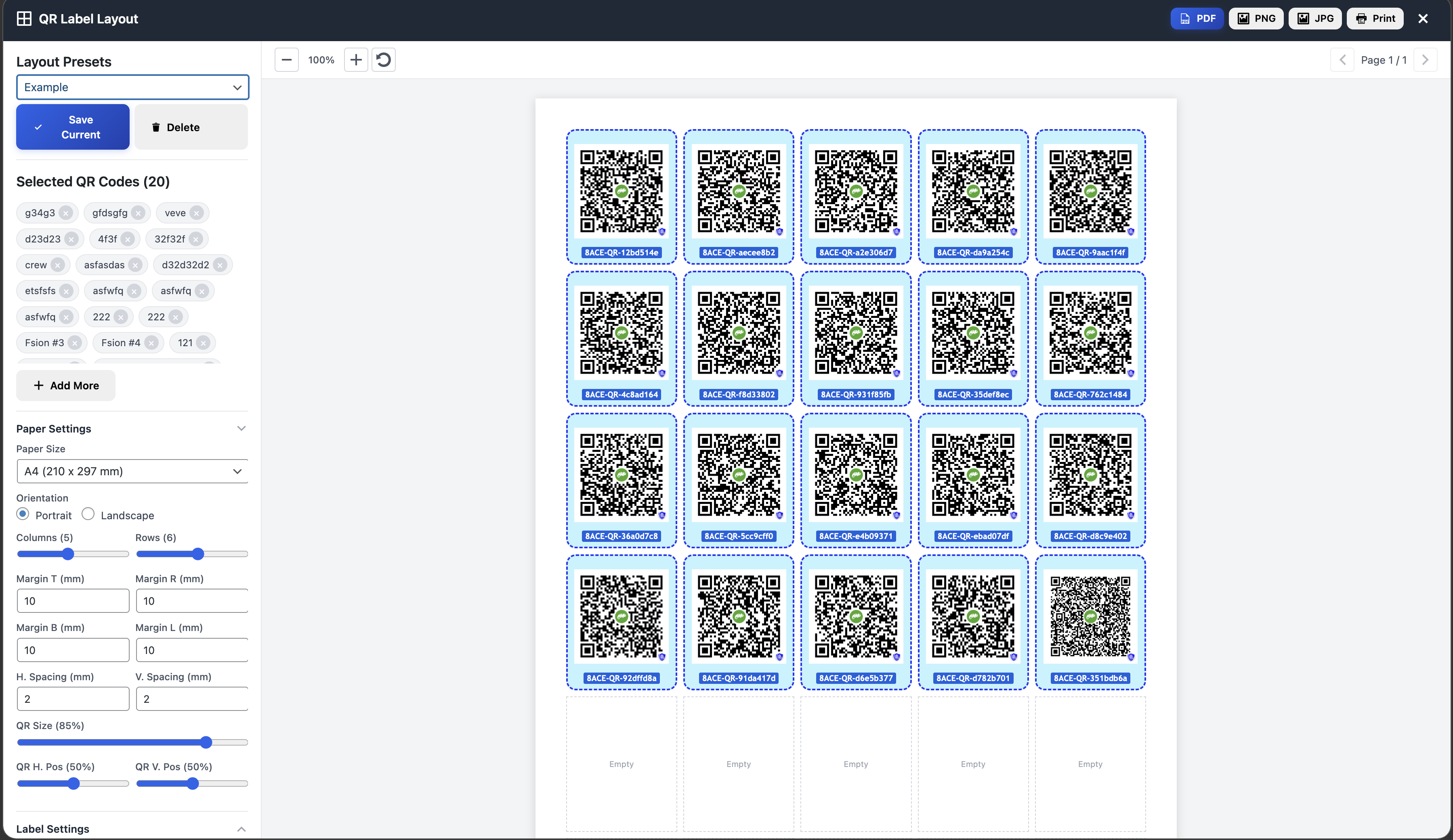 Label Layout QR – mengatur QR code pada grid kertas yang dapat dikonfigurasi untuk ekspor PDF atau cetak